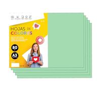 Folios De Colores A3 80g Para Impresoras y Manualidades, Papel Surtido Para Niños, Paquete Folios Colores Para Tarjetas, Escuela y Proyectos Creativos m-office (100h, Verde Claro)