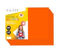 Folios De Colores A3 80g Para Impresoras y Manualidades, Papel Surtido Para Niños, Paquete Folios Colores Para Tarjetas, Escuela y Proyectos Creativos m-office (250h, Naranja Fluor)