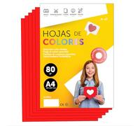 Folios De Colores A4 80g Para Impresoras y Manualidades, Papel Surtido Para Niños, Paquete Folios Colores Para Tarjetas, Escuela y Proyectos Creativos · m-office (250h, Rojo)