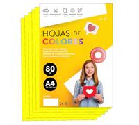Folios De Colores A4 80g Para Impresoras y Manualidades, Papel Surtido Para Niños, Paquete Folios Colores Para Tarjetas, Escuela y Proyectos Creativos · m-office (250h, Amarillo Fluor)