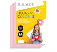 Folios De Colores A4 80g Para Impresoras y Manualidades, Papel Surtido Para Niños, Paquete Folios Colores Para Tarjetas, Escuela y Proyectos Creativos · m-office (100h, Rosa Claro)