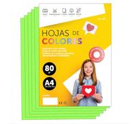Folios De Colores A4 80g Para Impresoras y Manualidades, Papel Surtido Para Niños, Paquete Folios Colores Para Tarjetas, Escuela y Proyectos Creativos · m-office (250h, Verde Fluor)
