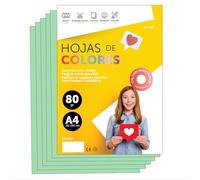 Folios De Colores A4 80g Para Impresoras y Manualidades, Papel Surtido Para Niños, Paquete Folios Colores Para Tarjetas, Escuela y Proyectos Creativos · m-office (100h, Verde Claro)
