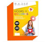 Folios De Colores A4 80g Para Impresoras y Manualidades, Papel Surtido Para Niños, Paquete Folios Colores Para Tarjetas, Escuela y Proyectos Creativos · m-office (100h, Naranja Fluor)