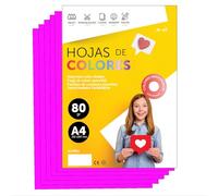 Folios De Colores A4 80g Para Impresoras y Manualidades, Papel Surtido Para Niños, Paquete Folios Colores Para Tarjetas, Escuela y Proyectos Creativos · m-office (100h, Rosa Fluor)