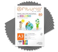 Folios de Colores, Pack 100 Hojas A3 80gr - Papel de Colores para Manualidades, Impresora, Scrapbooking - Folios Colores - Ideal Origami, Papiroflexia, Oficina y Escuela (Gris, 100h)