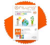 Folios de Colores, Pack 100 Hojas A4 80gr - Papel de Colores para Manualidades, Impresora, Scrapbooking - Folios Colores - Ideal Origami, Papiroflexia, Oficina y Escuela (Naranja Flúor, 100h)