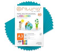 Folios de Colores, Pack 250 Hojas A3 80gr - Papel de Colores para Manualidades, Impresora, Scrapbooking - Folios Colores - Ideal Origami, Papiroflexia, Oficina y Escuela (Turquesa, 250h)