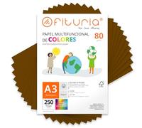 Folios de Colores, Pack 250 Hojas A3 80gr - Papel de Colores para Manualidades, Impresora, Scrapbooking - Folios Colores - Ideal Origami, Papiroflexia, Oficina y Escuela (Marrón, 250h)