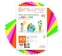 Folios de Colores, Pack 500 Hojas A3 80gr - Papel de Colores para Manualidades, Impresora, Scrapbooking - Folios Colores - Ideal Origami, Papiroflexia, Oficina y Escuela (Surtido Flúor, 500h)
