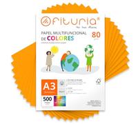 Folios de Colores, Pack 500 Hojas A3 80gr - Papel de Colores para Manualidades, Impresora, Scrapbooking - Folios Colores - Ideal Origami, Papiroflexia, Oficina y Escuela (Naranja Claro, 500h)