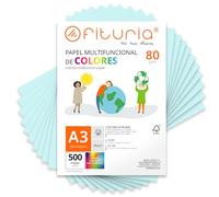 Folios de Colores, Pack 500 Hojas A3 80gr - Papel de Colores para Manualidades, Impresora, Scrapbooking - Folios Colores - Ideal Origami, Papiroflexia, Oficina y Escuela (Azul Claro, 500h)