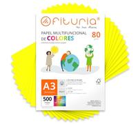 Folios de Colores, Pack 500 Hojas A3 80gr - Papel de Colores para Manualidades, Impresora, Scrapbooking - Folios Colores - Ideal Origami, Papiroflexia, Oficina y Escuela (Amarillo Flúor, 500h)
