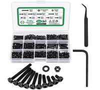 Foliv Juego de 655 tornillos M3, de acero al carbono, negro, arandelas, juego de arandelas hexagonales, con llave