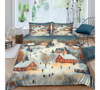 Folk Art Christmas Funda Edredon Juego de Ropa de Cama de 3 Piezas Impresión 3D Cierre de Folk Arte Christmas Funda de Edredón Funda de Almohada a Juego for Ancianos Super King（260x220cm）