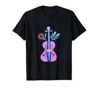 Folk Art Floral Violín Lila Púrpura Música Camiseta
