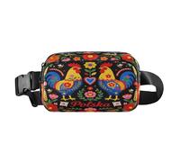 Folk Art Flowers Rooster - Bolsa cruzada de cintura para mujeres y hombres, multiusos con correa ajustable para entrenamiento, correr, senderismo