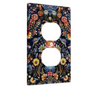 Folk Art - Placas de cubierta para interruptor de luz floral, color azul medianoche, festividades de temporada, placas de pared decorativas vintage, tamaño estándar dúplex individual