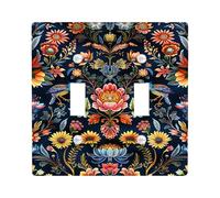Folk Art - Placas de cubierta para interruptor de luz floral, color azul medianoche, vacaciones de temporada, placas de pared decorativas vintage, tamaño estándar doble palanca