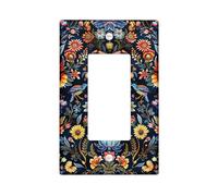 Folk Art - Placas de cubierta para interruptor de luz floral, cubiertas de salida, azul medianoche, vacaciones de temporada, placas de pared decorativas vintage, balancín individual de tamaño estándar