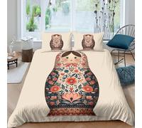 Folk Art Style Funda de Edredón Microfibra 3 Piezas Impresión 3D Cierre de Folk Arte Estilo Funda Edredon Fundas de Almohada Antialérgica Antibacteriana for niños y niñas Super King（260x220cm）