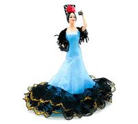 Folk Artesanía Muñeca 20 cm andaluza o Flamenca Vestido con Cola. Fabricado en España Edición Limitada (Azul Oro)