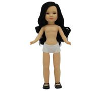 Folk Artesanía Muñeca colección Simona Original Desnuda de 40 cm edición Limitada 100% Vinilo. Pelo Ondulado Largo. Fabricada en España (Morena Ojos Marrones)