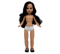 Folk Artesanía Muñeca Desnuda Sintra Original 40 cm. colección 100% Vinilo Pelo Ondulado. Fabricada en España. (Pelo Negro Ojos Marrones)