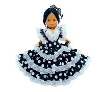 Folk Artesanía Muñeca Serenina Mª Salud 35 cm con Peineta colección Andaluza o Flamenca, Nueva y Original. (Negro Lunar Blanco)