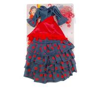 Folk Artesanía Set Vestido Regional, mantón y Percha Flamenca Andaluza Gala con Cola para muñeca clásica 42 cm., Sintra, Simona. Muñeca no incluida. Fabricado en España