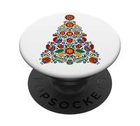 Folk Christmas Tree Birds Bell Floral Polish Holiday PopSockets PopGrip Adhesivo