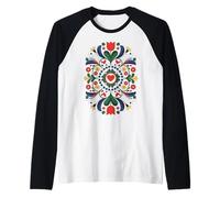 Folk Mandala Corazón Pájaros Flores Arte Polaco Camiseta Manga Raglan