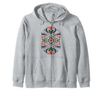 Folk Mandala Corazón Pájaros Flores Arte Polaco Sudadera con Capucha