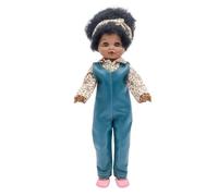 FOLK Muñeca colección Sintra Original mulata Afro 40 cm. 100% Vinilo con Mono de Cuero de diseño edición Especial Limitada. Fabricada en España