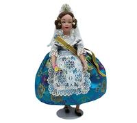 FOLK Muñeca Porcelana Fallera Artesanía colección 30 cm. Vestido Regional típico Valenciana o Fallera, Fabricada en España (Turquesa)