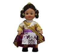 FOLK Muñeca Regional Valenciana Artesanía Original colección 15 cm. Vestido típico Fallera Valencia, Fabricada en España. (Falda Burdeos)