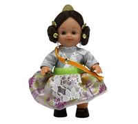 FOLK Muñeca Regional Valenciana Artesanía Original colección 15 cm. Vestido típico Fallera Valencia, Fabricada en España. (Falda Plata)