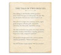 Folk Tale Wisdom Poster, The Tale of Two Wolves Wall-Art, Inspirational Print for Mindfulness, Space, Home Library Decor(Unframed,16x24inch(40x60cm))