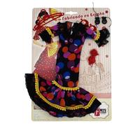 FOLK Vestido muñeca Flamenca andaluza Artesanía Original muñecas 35 cm., colección Flamenco Vestido Lunares edición Limitada. (Negro Lunar Rojo)
