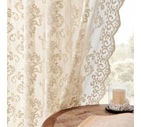 FOLKSIDE 2 Paneles de Cortinas Cortas de Encaje traslúcidas Florales victorianas para cafetería, Cocina, Ventana pequeña, Bolsillo para Barra, semitransparentes con Filtro de luz, 132 x 114 cm, Beige