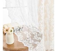 FOLKSIDE 2 paneles de cortinas de encaje de cachemira con patrón paisley occidental para salón, dormitorio, cortinas victorianas vintage, bolsillo para cortinero, filtrado de luz, 132x160 cm, blanco