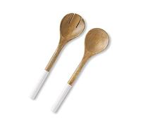 Folkulture Servidores de ensalada o pinzas de ensalada, utensilios de madera para servir ensalada, juego de cuchara y tenedor de 12 pulgadas, madera de mango, color blanco