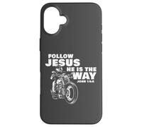 Follow Jesus He is The Way Christian Motorcycle Gospel Biker Carcasa para iPhone 16 Plus