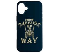 Follow Jesus He is The Way Christian Motorcycle Gospel Biker Carcasa para iPhone 16 Plus