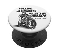 Follow Jesus He is The Way Christian Motorcycle Gospel Biker PopSockets PopGrip Adhesivo