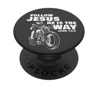 Follow Jesus He is The Way Christian Motorcycle Gospel Biker PopSockets PopGrip Adhesivo