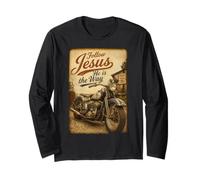 Follow Jesus He is The Way Christian Motorcycle Vintage Manga Larga