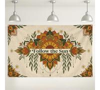 Follow the Sun - Fondo de pared bohemio, patrón floral colorido de mandala para fotografía de interiores y exteriores, decoraciones de fiesta de festival de verano, 71 x 43 pulgadas