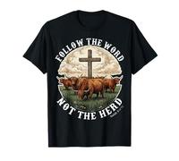 Follow The Word Not The Herd Highland Cow Cross Faith Isaiah Camiseta