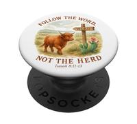 Follow The Word Not The Herd Isaiah 8:11-13 Western Cow PopSockets PopGrip Adhesivo